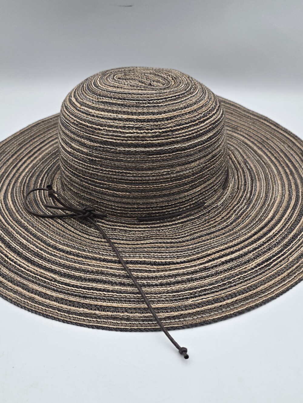 Women's Wide Brim Striped Polyester Beige/Brown Sun Hat